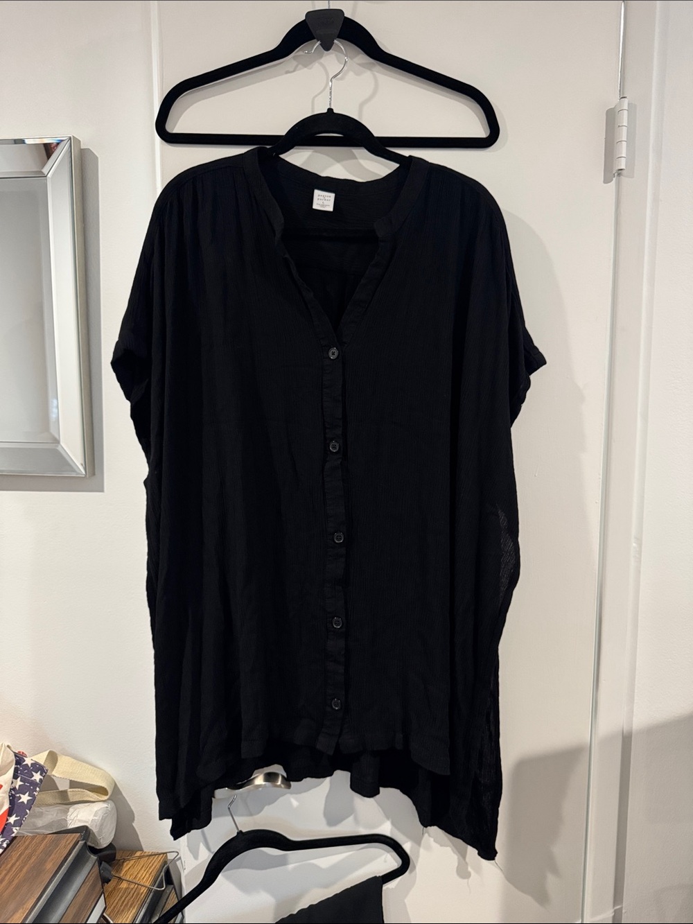 BN Womens Peyton & Parker Black Lightweight Button-Up Swim Coverup Large Rayon